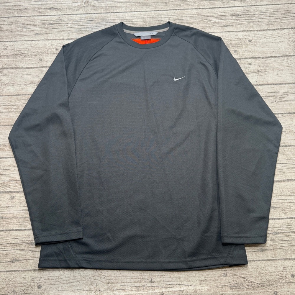 Y2K Nike Shirt Mens Medium Gray Back Panel Long Sleeve Athletic Training Workout